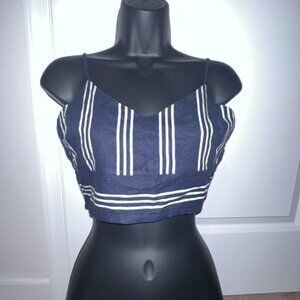 navy blue and white striped cropped top